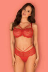 Červený dvoudílný krajkový sexy set se strappy pásky