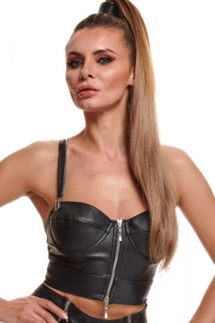 Sexy krátký top v imitaci kůže s odnímatelnými ramínky